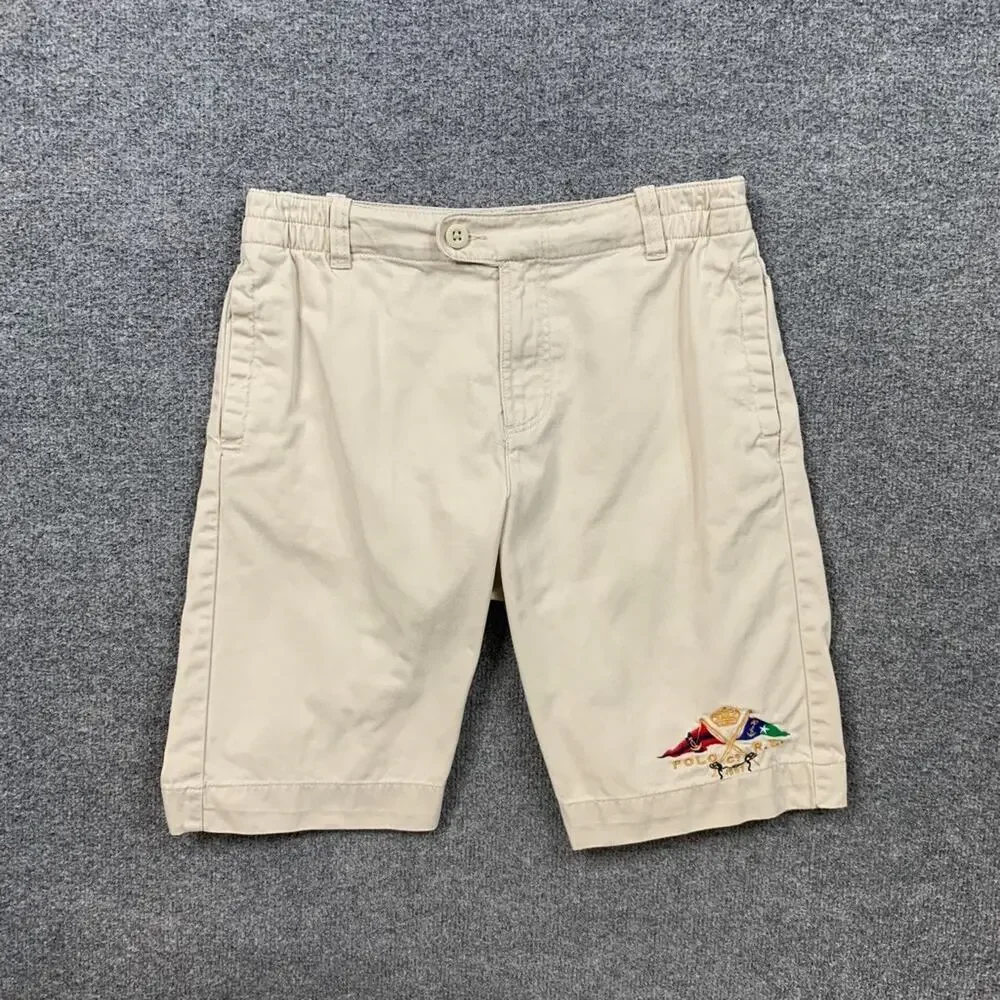 Polo Ralph Lauren Shorts Boys 16 Khaki Cotton 10 Inch Embroidered Classic Chino